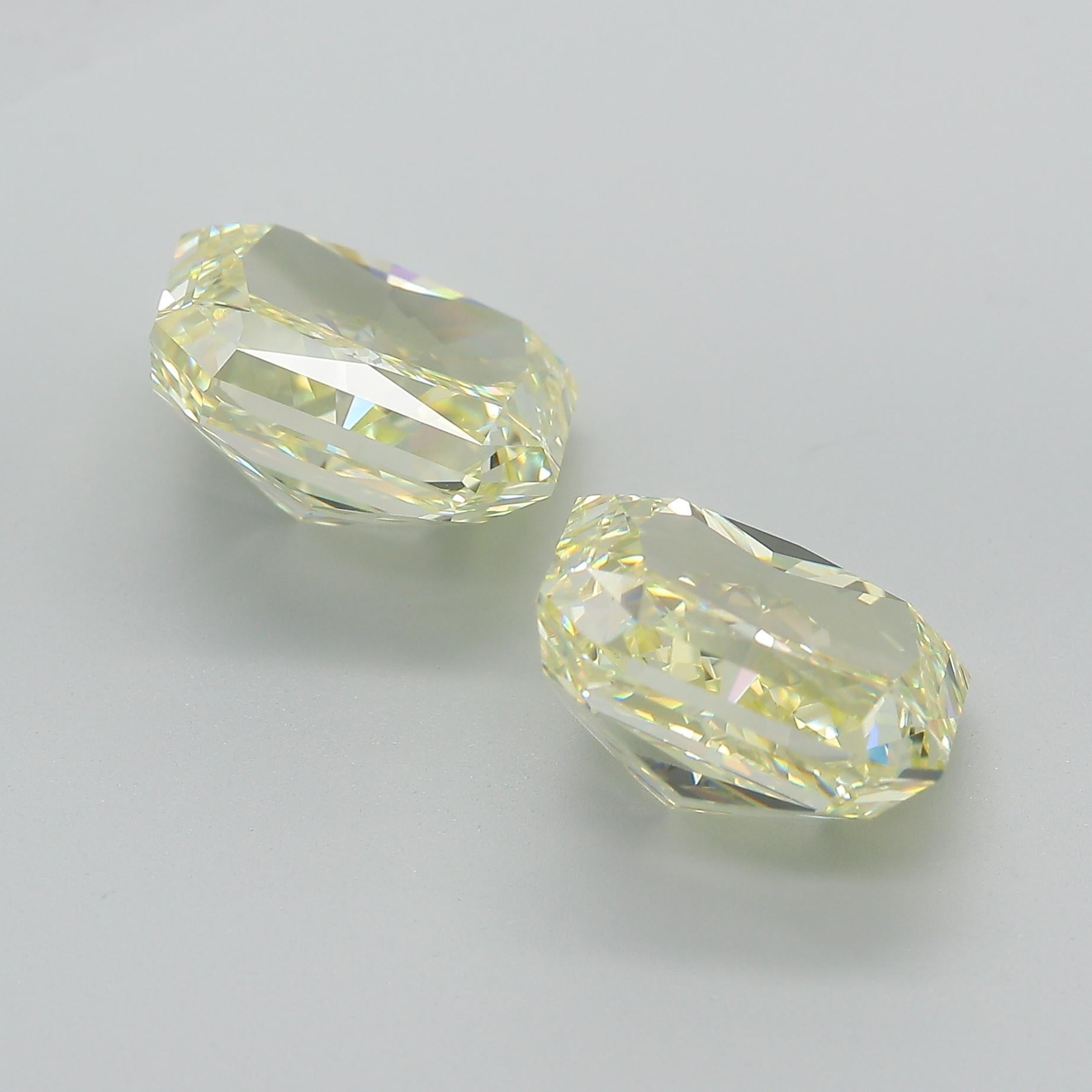 GIA Certified 10.52 Carat Fancy Light Yellow Radiant Cut Diamond Pair Loose For Sale 3