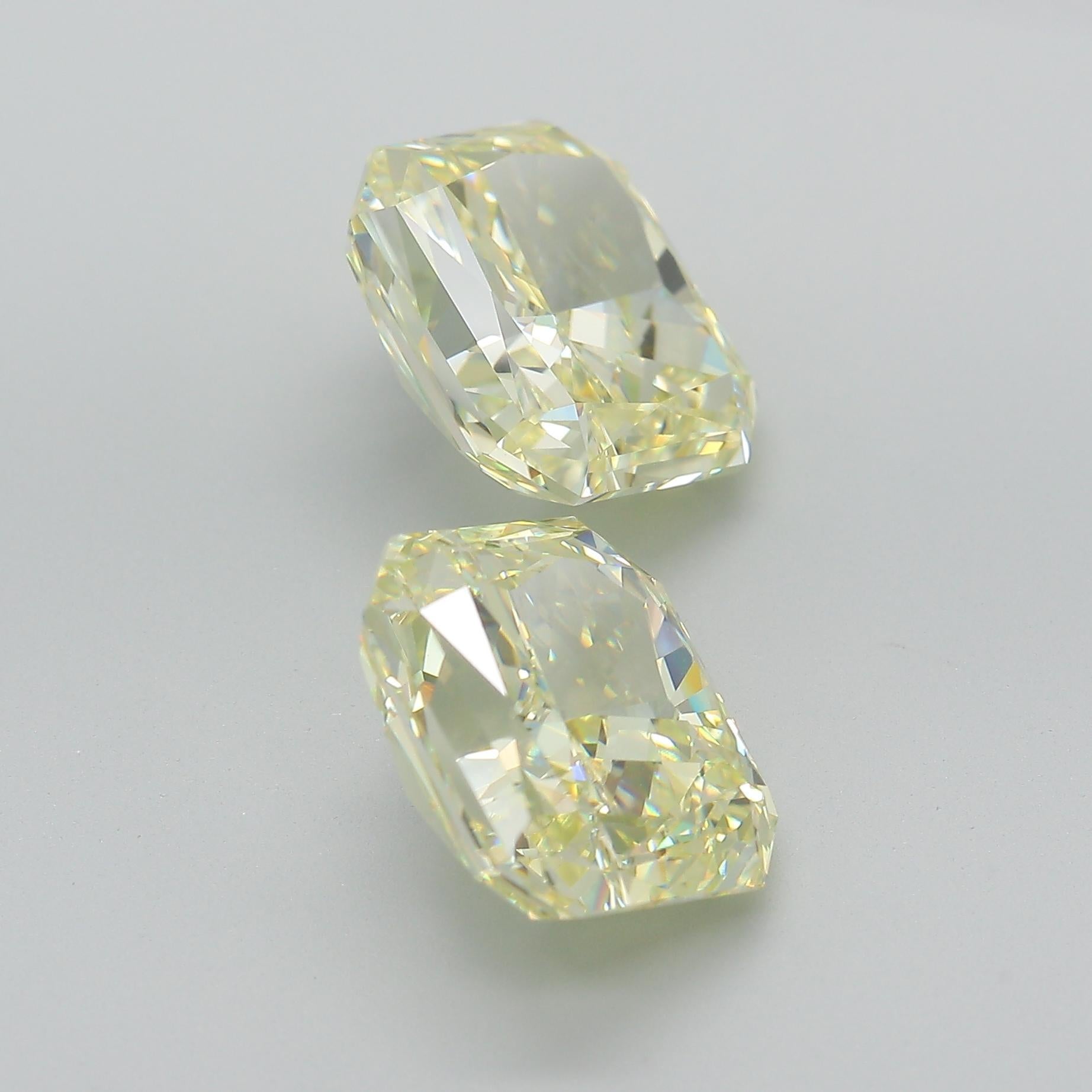 GIA Certified 10.52 Carat Fancy Light Yellow Radiant Cut Diamond Pair Loose For Sale 4