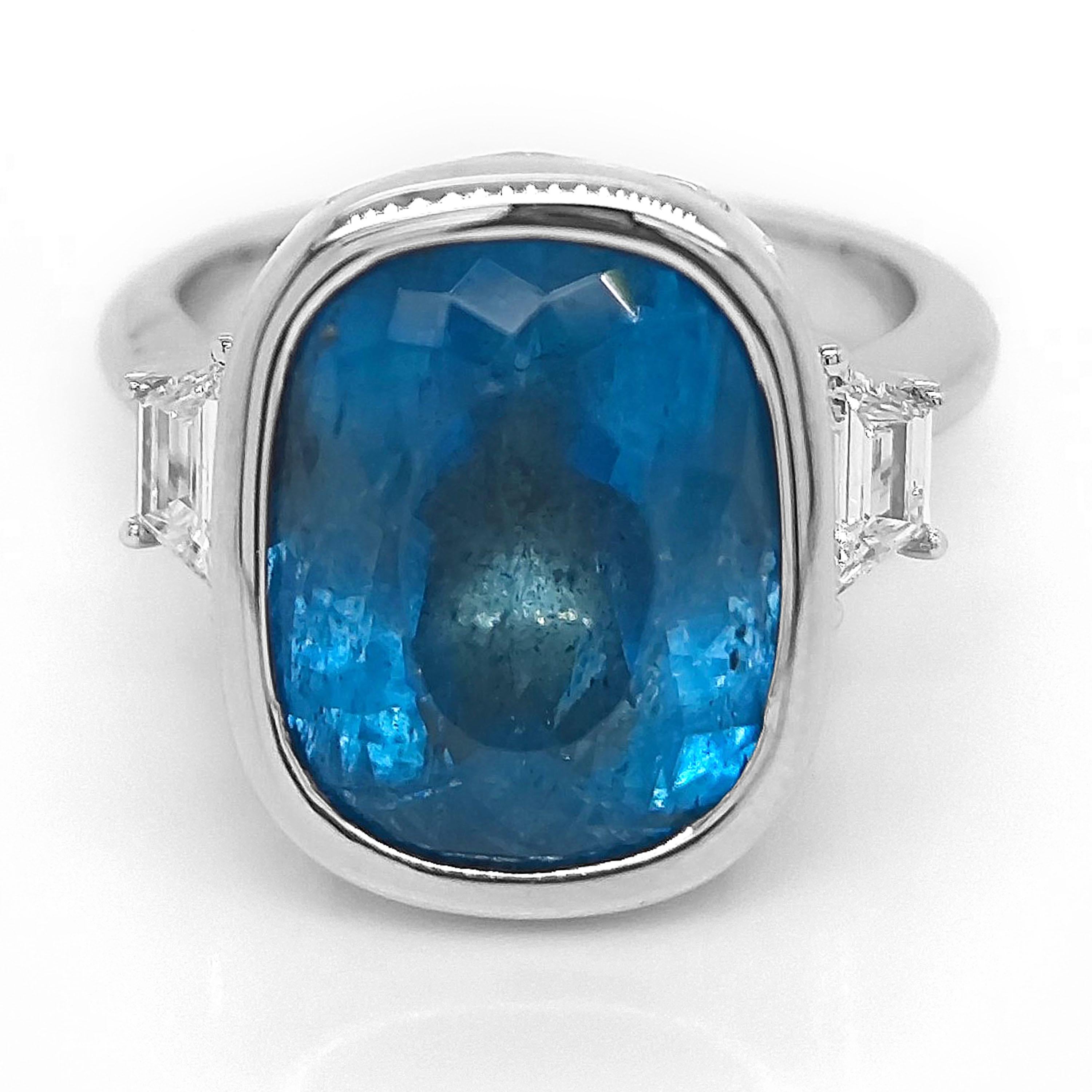 1 Aquamarine Gemstone: 10.21 Carats
2 White Fancy Diamonds: 0.32 Carats
Metal: 18K White Gold, 8.50 Grams
GIA Certificate # 5231466170
