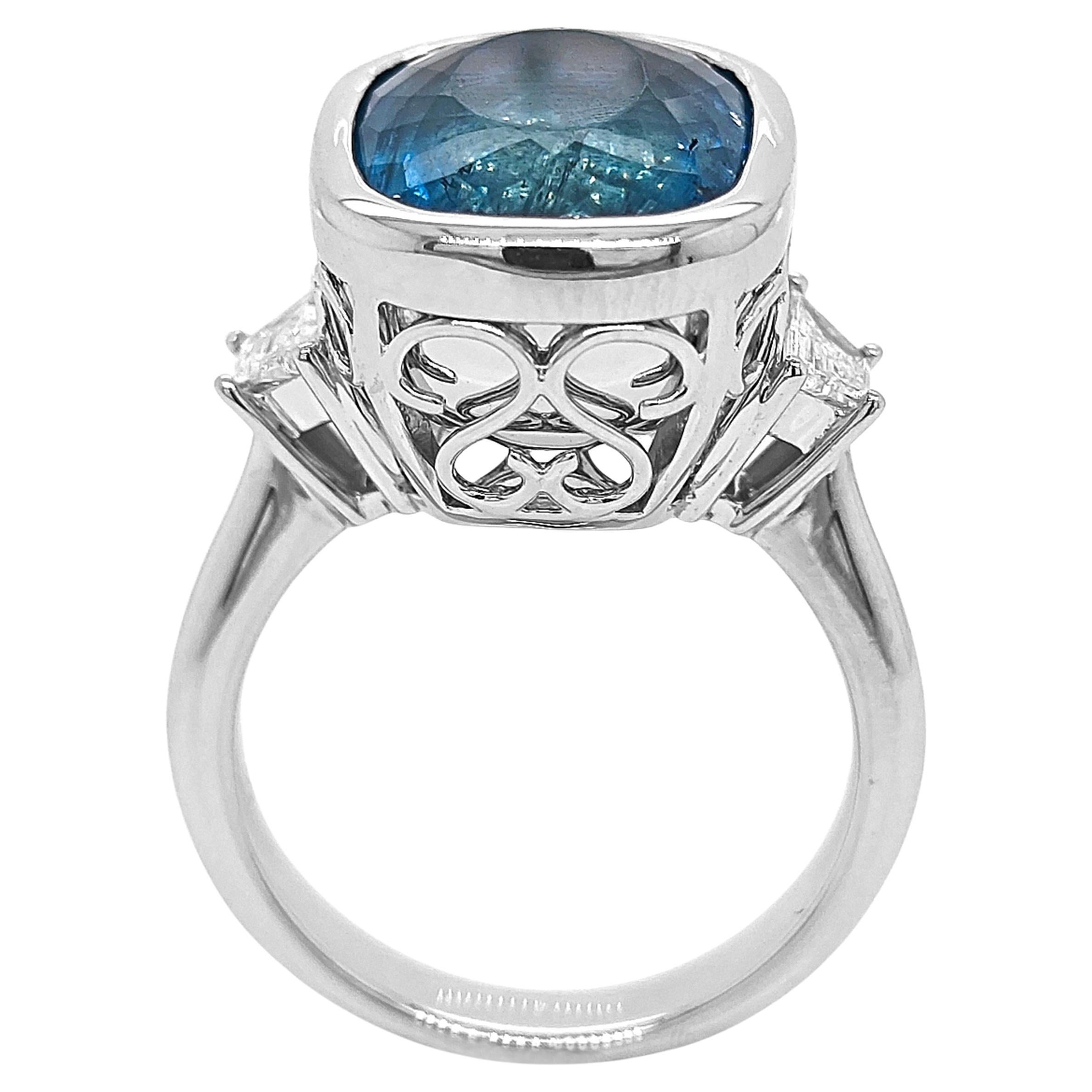 GIA Certified 10.53 Carat Aquamarine and White Diamond White Gold Ring