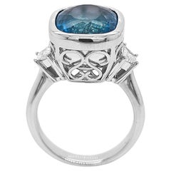 GIA Certified 10.53 Carat Aquamarine and White Diamond White Gold Ring