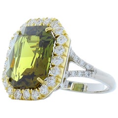 GIA Certified 10.55 Carat Octagonal Alexandrite and Diamond Cocktail Ring