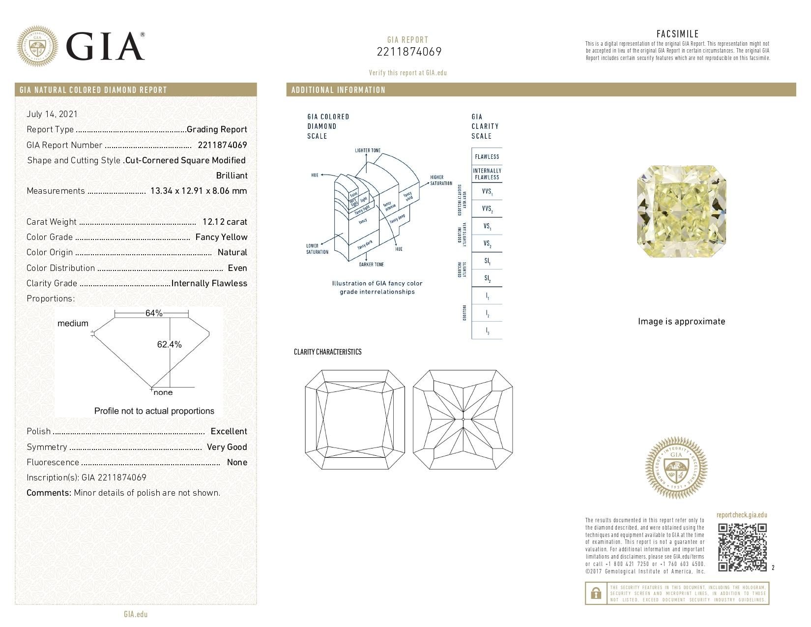 Bague avec trillion de diamants jaunes fantaisie de 12 carats certifiés GIA Neuf - En vente à Rome, IT