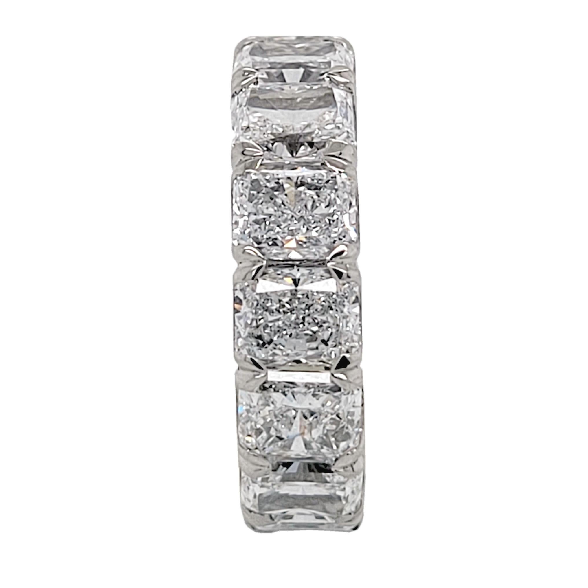 This beautiful Eternity Ring is made of Platinum showcasing 15 perfectly matched GIA Certified  (VVS2-VS2/D-F)  0.70 Ct Radiant Diamonds Set in Shared Prong Mode.
6 diamonds are D Color, 3 are E Color and 6 are F Color
3 diamonds are VVS2 Clarity, 4