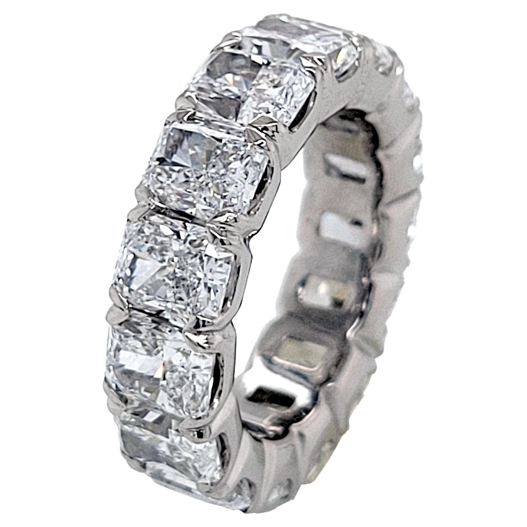 GIA Certified 10.59 Carat '0.70 Cts' Radiant Platinum Diamond Eternity Ring For Sale
