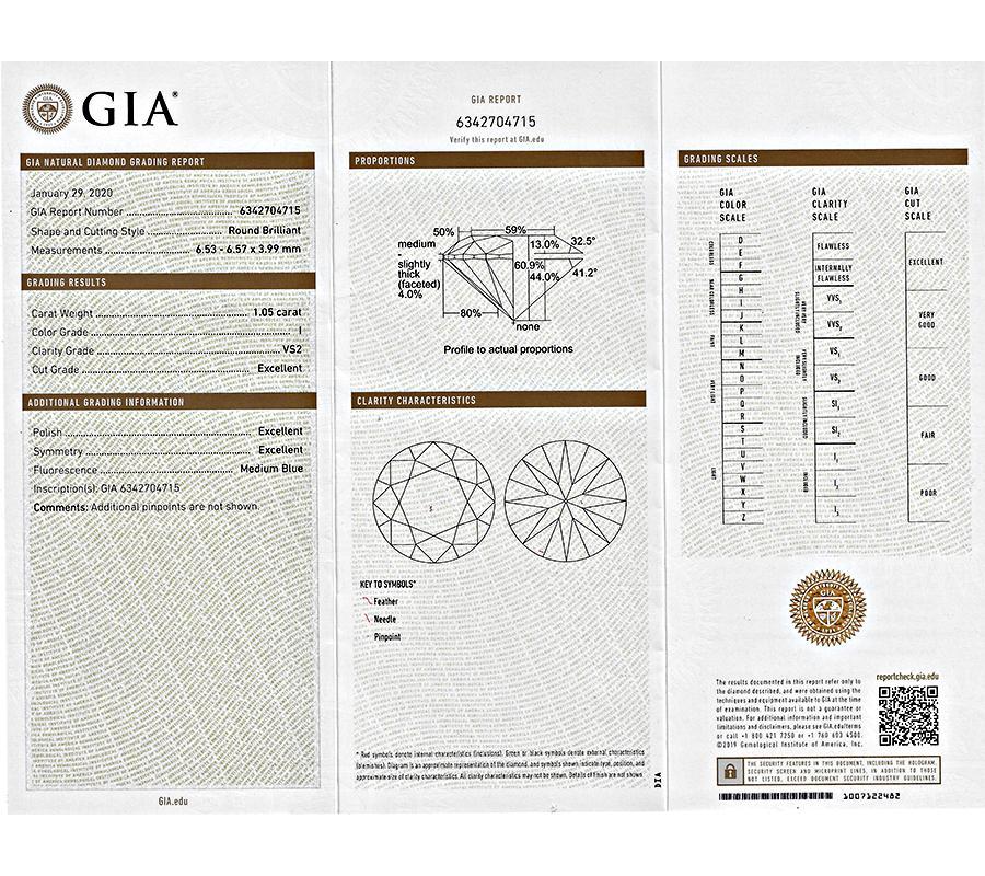 Bague de fiançailles avec diamant certifié GIA de 1.05 carats Bon état à New York, NY