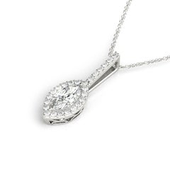 GIA Certified 0.8ct Marquise Diamond Leaf Halo Pendant Necklace