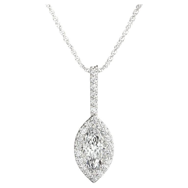GIA Certified 1.05ct Marquise Diamond Leaf Halo Pendant Necklace