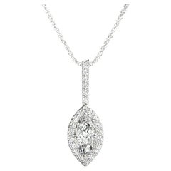 GIA Certified 1.05ct Marquise Diamond Leaf Halo Pendant Necklace