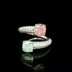 GIA-zertifizierter 1,06/1,00 Karat schwach rosa/schwach grüner VS1/VS2 Diamantring