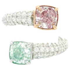 GIA-zertifizierter 1,06/1,00 Karat schwach rosa/schwach grüner VS1/VS2 Diamantring
