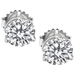 GIA Certified 1.06 Carat and 1.07 Carat Diamond Stud Earrings