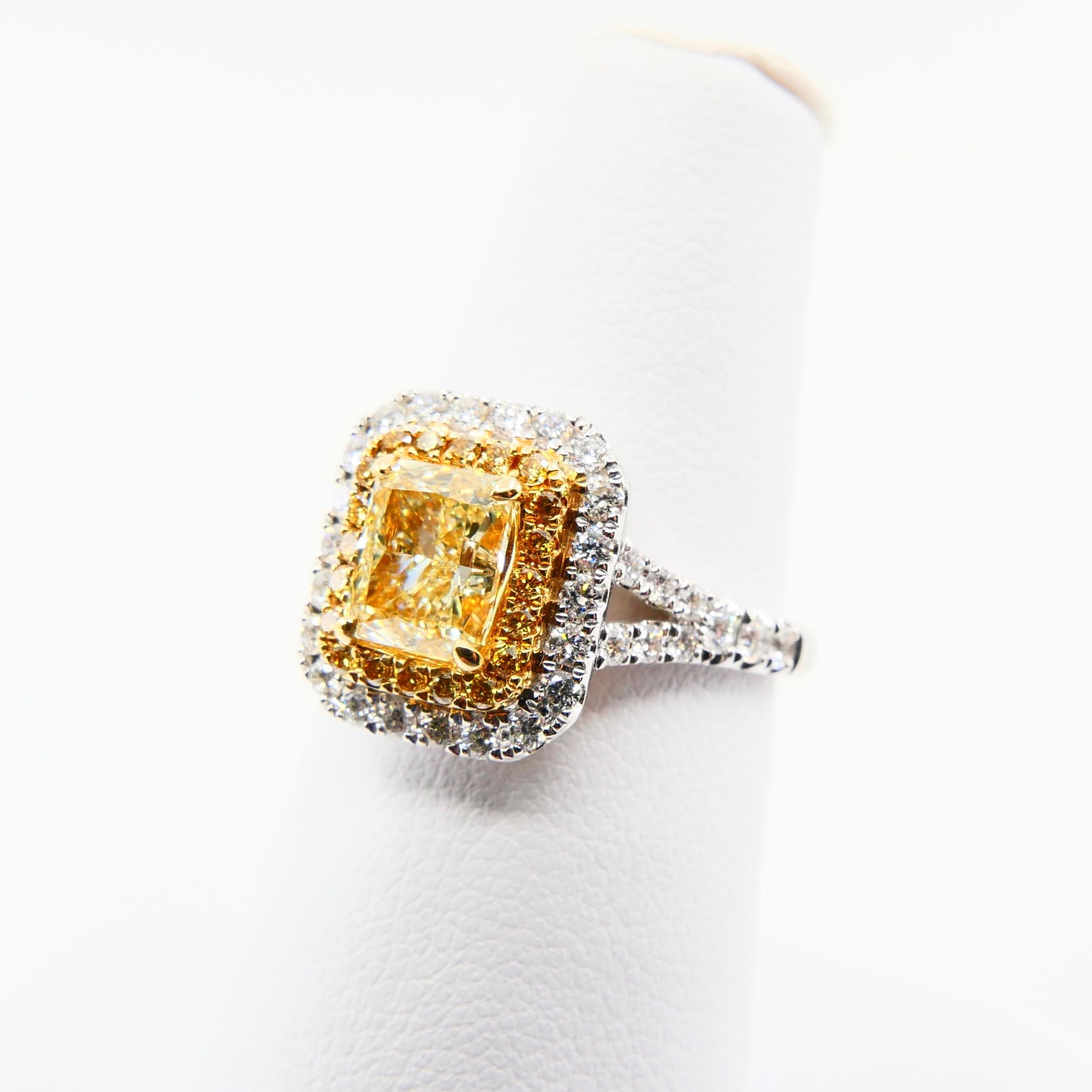 GIA Certified 1.06 Carat Cape Yellow Diamond Cocktail Ring, Double Halo Setting For Sale 3