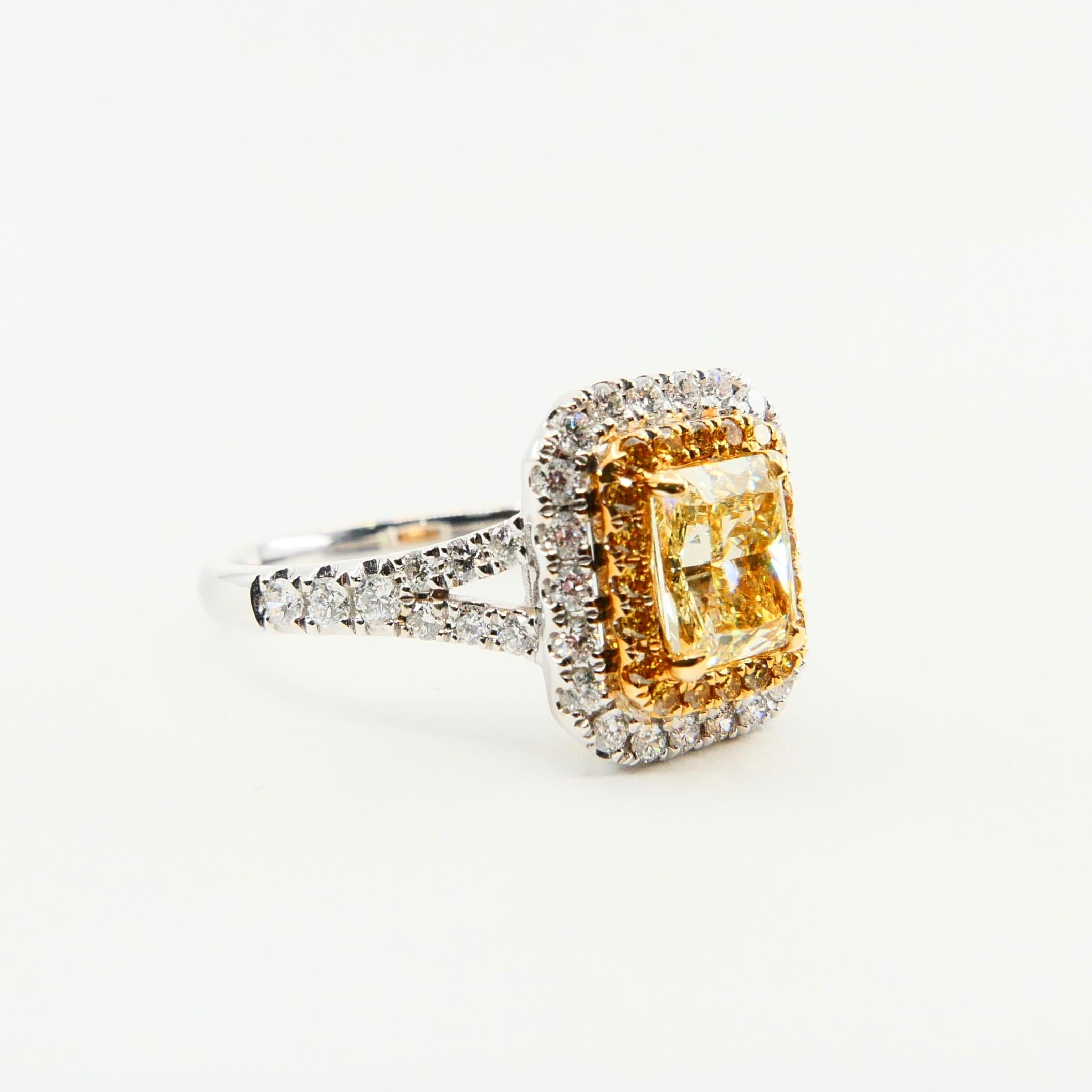 GIA Certified 1.06 Carat Cape Yellow Diamond Cocktail Ring, Double Halo Setting For Sale 5