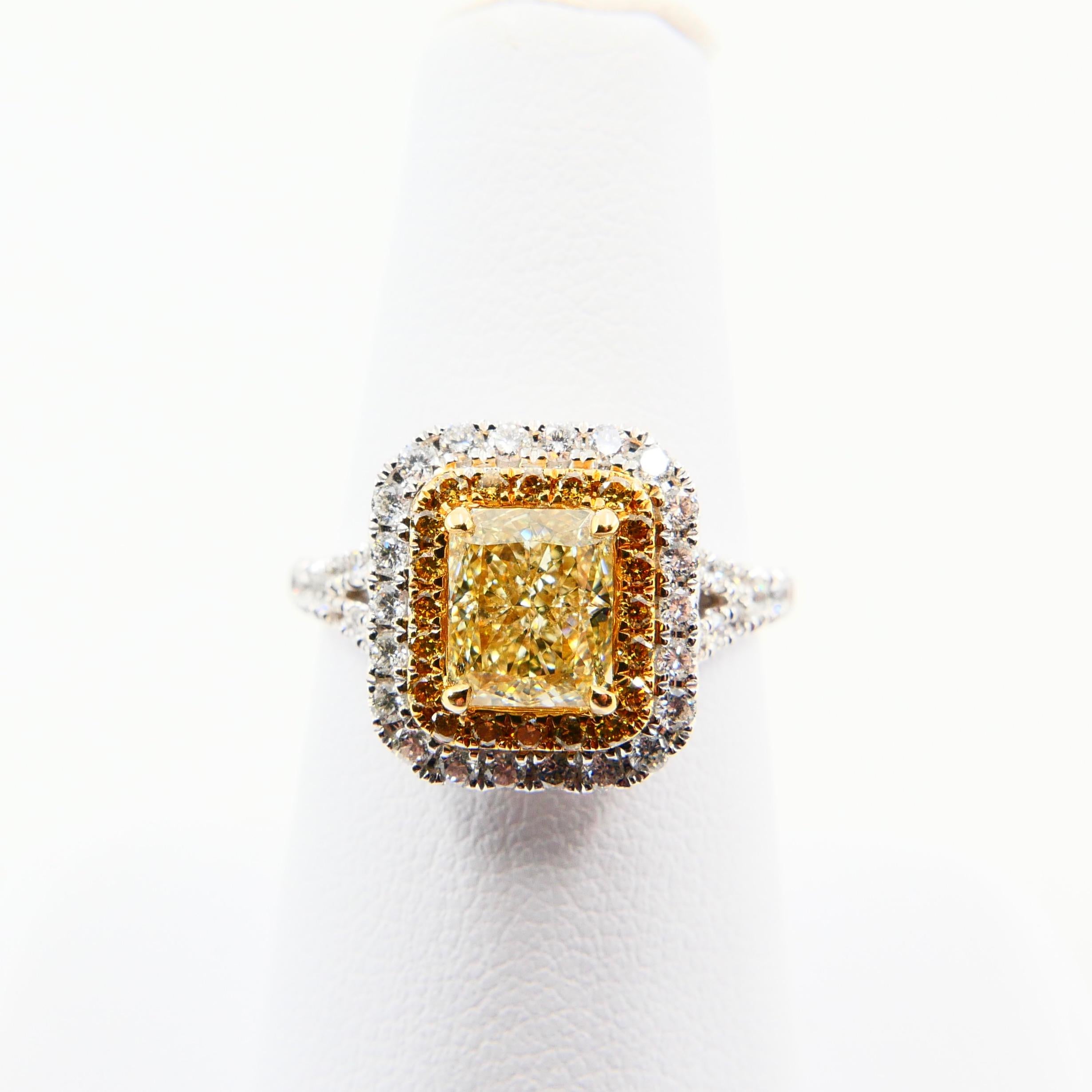 GIA Certified 1.06 Carat Cape Yellow Diamond Cocktail Ring, Double Halo Setting For Sale 6