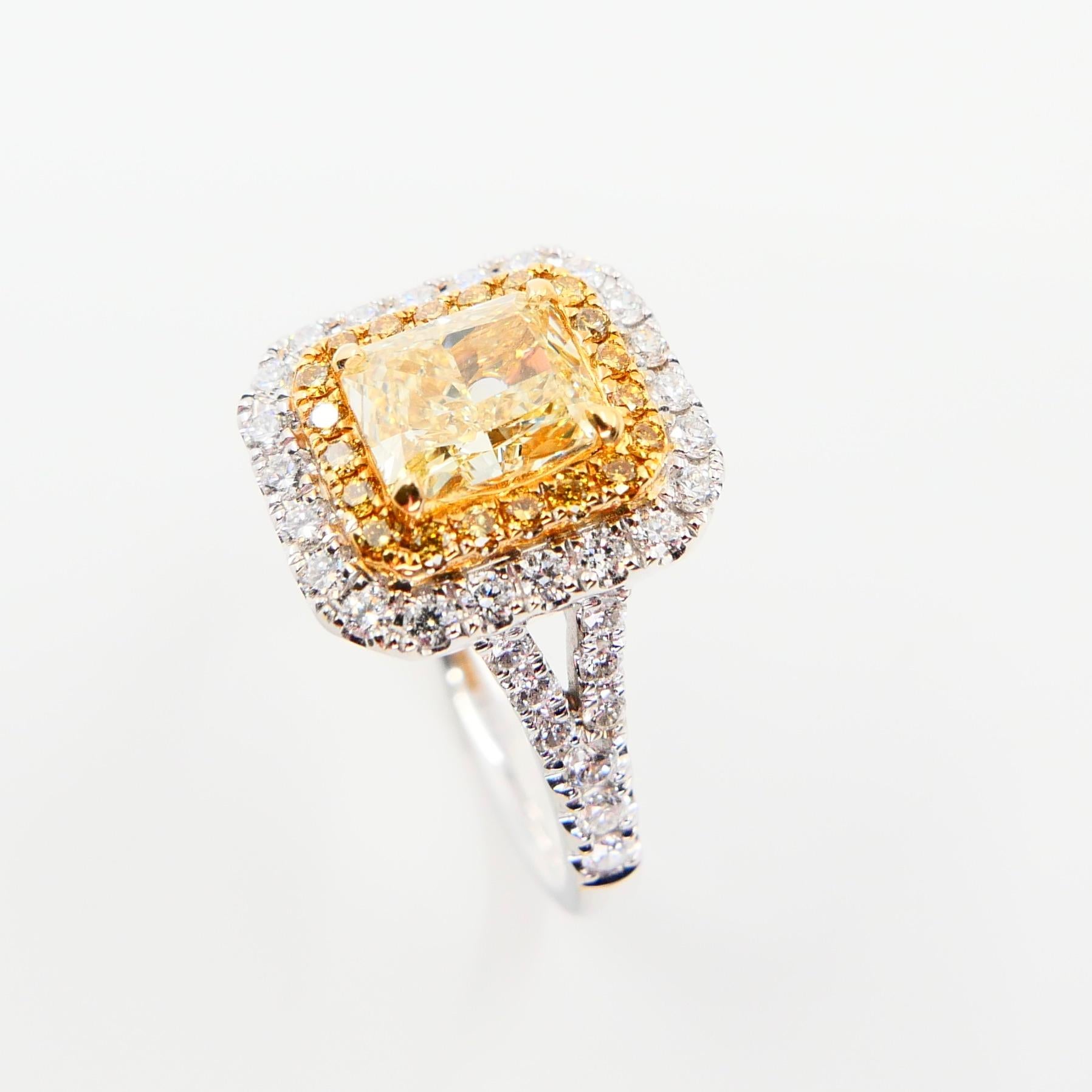 Contemporary GIA Certified 1.06 Carat Cape Yellow Diamond Cocktail Ring, Double Halo Setting For Sale