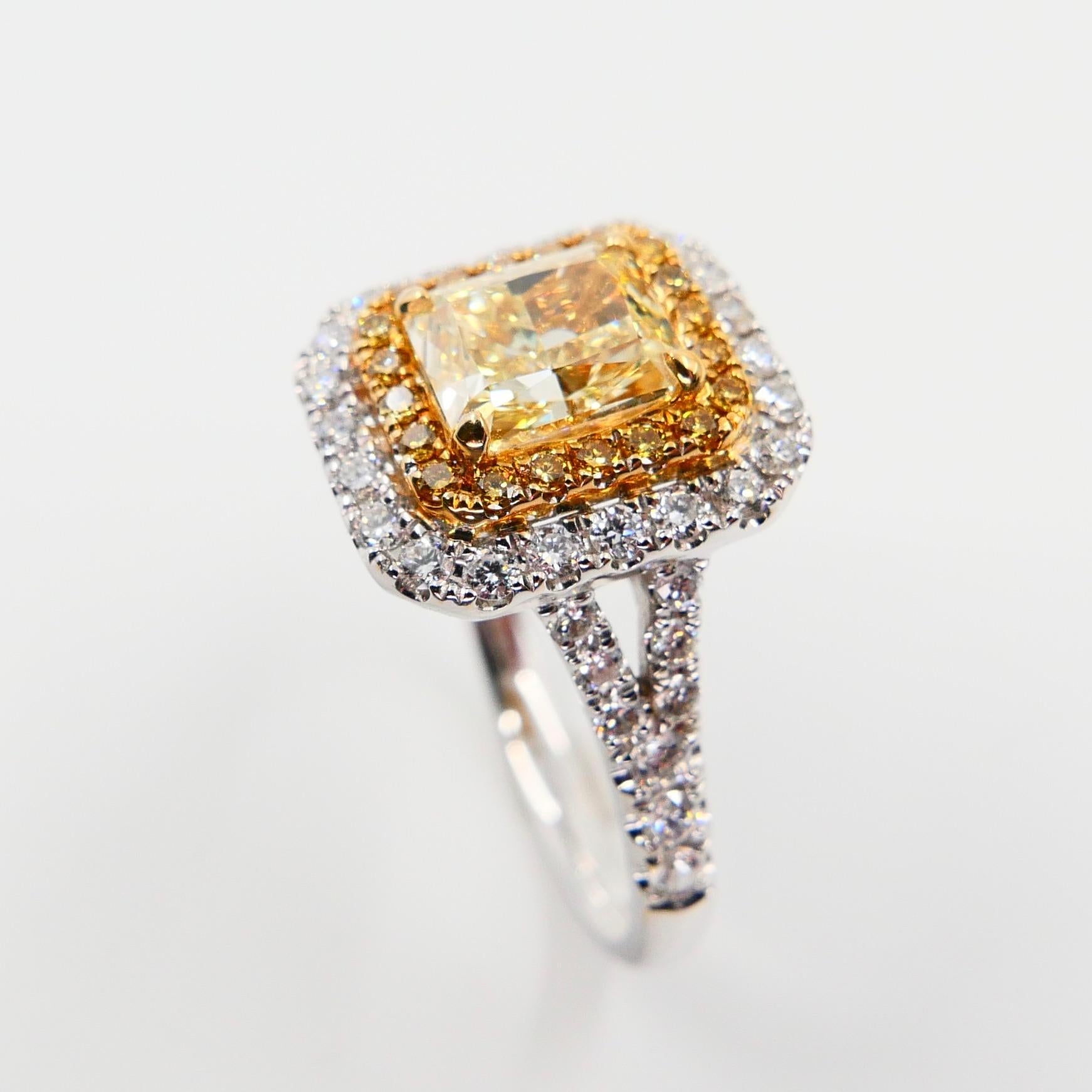GIA Certified 1.06 Carat Cape Yellow Diamond Cocktail Ring, Double Halo Setting For Sale 1