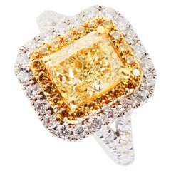 GIA Certified 1.06 Carat Cape Yellow Diamond Cocktail Ring, Double Halo Setting