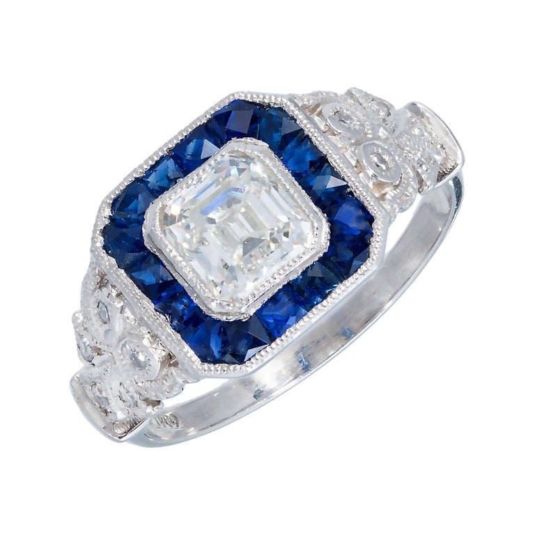 Peter Suchy GIA Certified 1.06 Carat Diamond Sapphire Platinum Engagement Ring For Sale