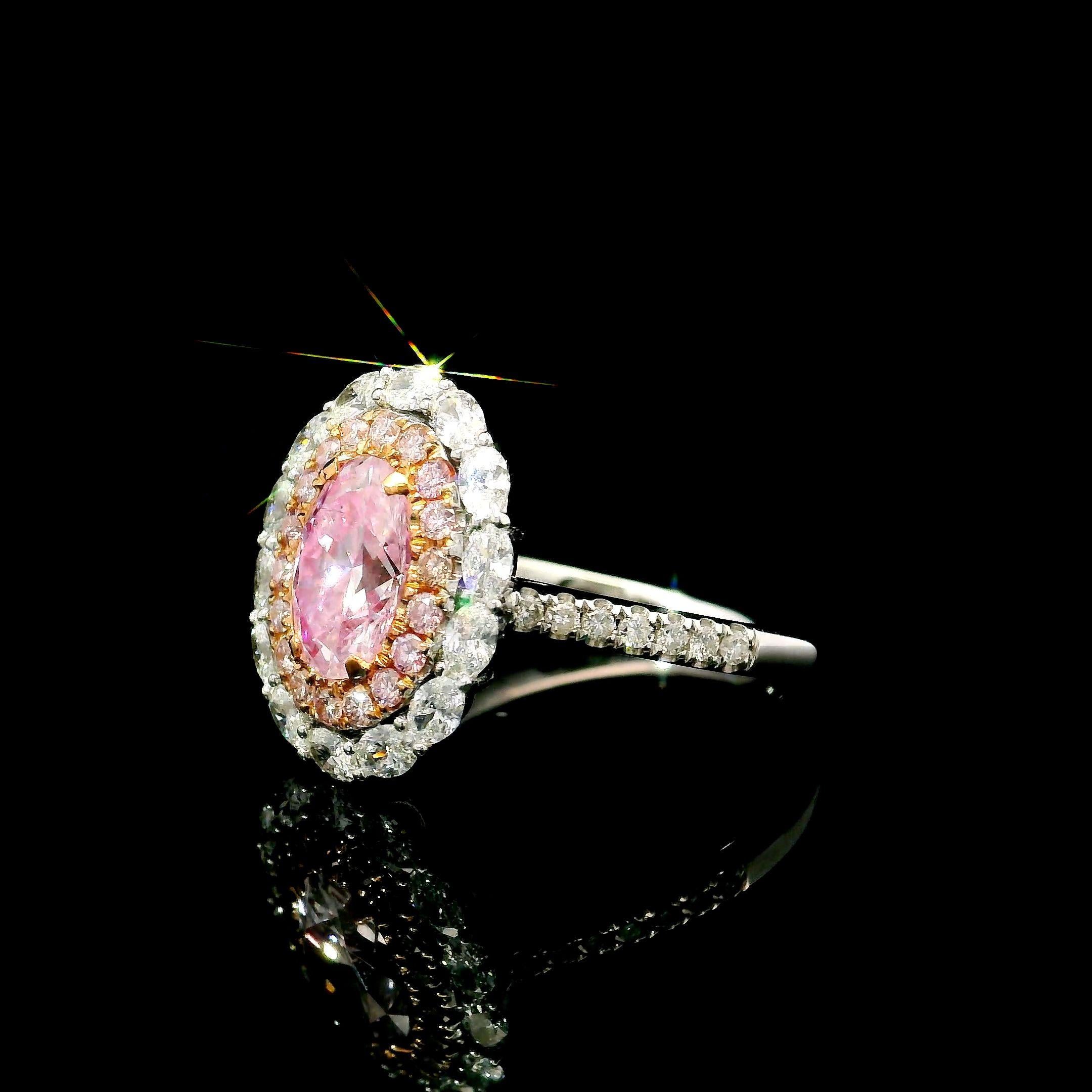 Anello con diamante certificato GIA da 1,06 carati di colore rosa tenue con purezza I2 In condizioni Nuovo in vendita a บางรัก, TH