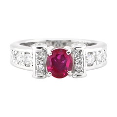 GIA Certified 1.06 Carat Natural Burmese Ruby and Diamond Ring set in Platinum