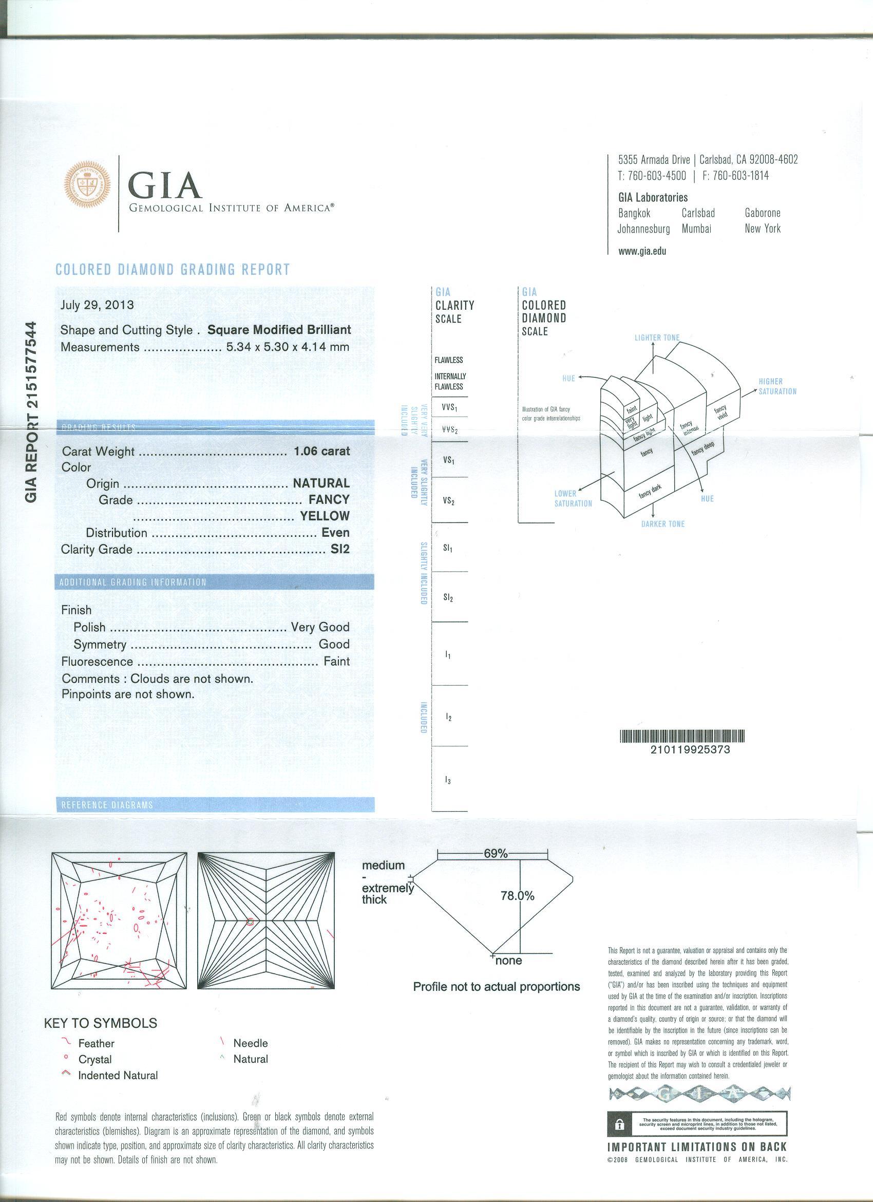 GIA Certified 1.06 Carat Princess Cut Fancy Yellow Diamond Cocktail Ring in 18K 1