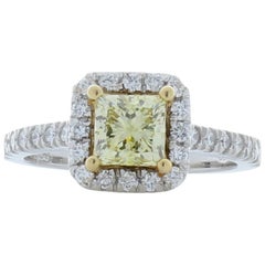 GIA Certified 1.06 Carat Princess Cut Fancy Yellow Diamond Cocktail Ring in 18K