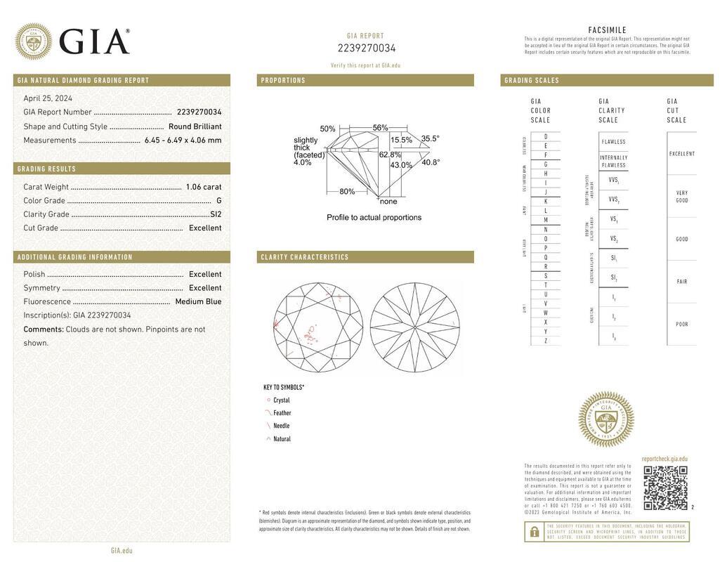 Contemporain Bague à diamant certifiée GIA de 1,06 carat, solitaire coussin rond, pavé, en platine en vente