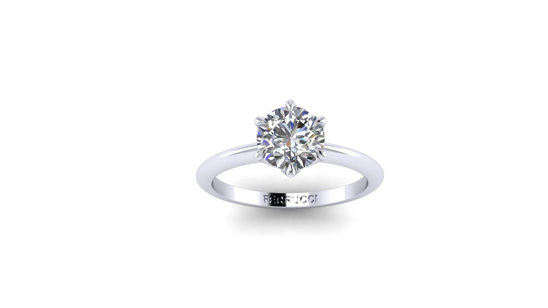 Taille ronde Diamant rond de 1,06 carat certifié par le GIA en platine à sertissage fin et minimal en vente