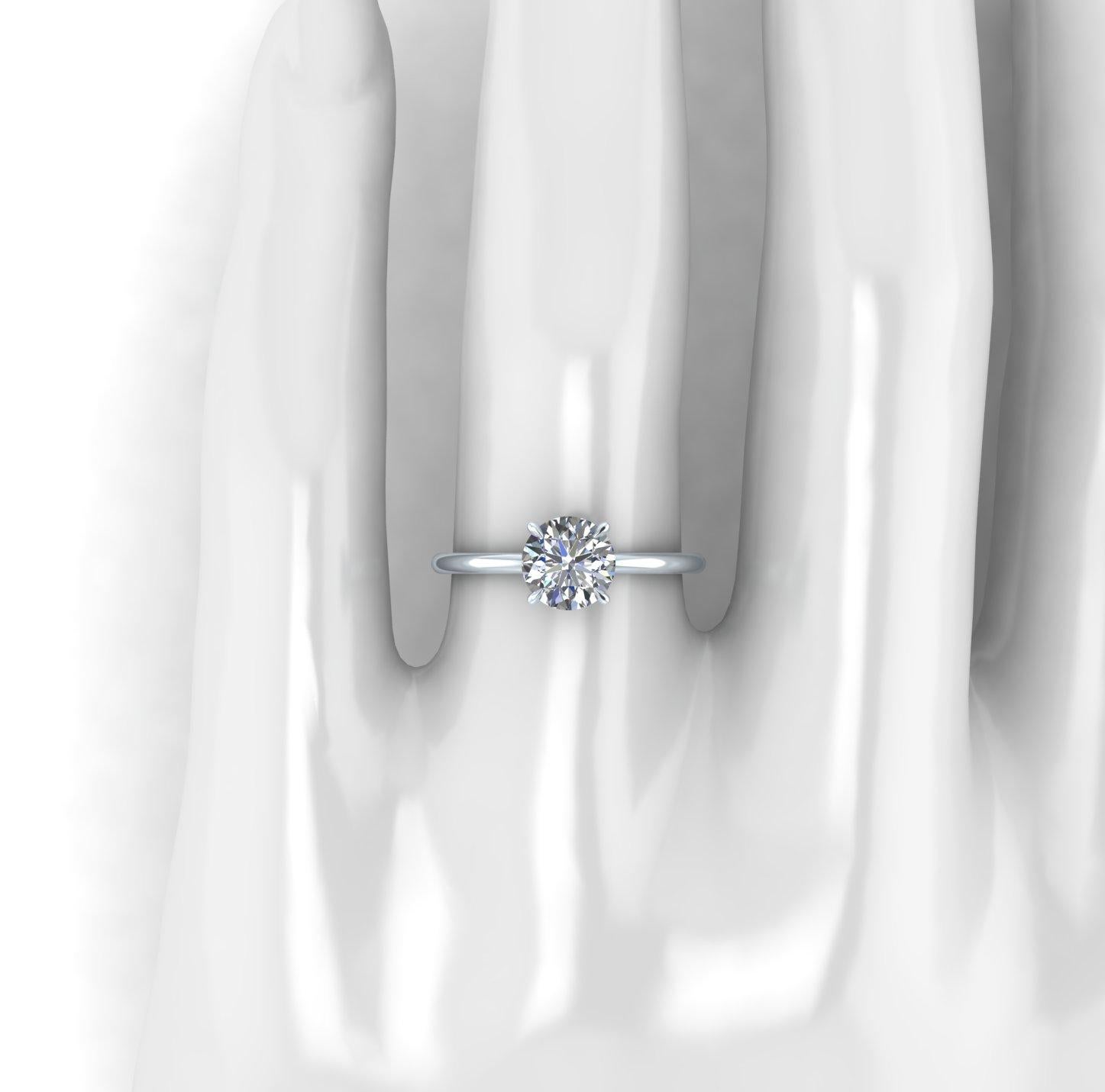 Diamant rond de 1,01 carat certifié par le GIA en platine à sertissage fin et minimaliste en vente 2