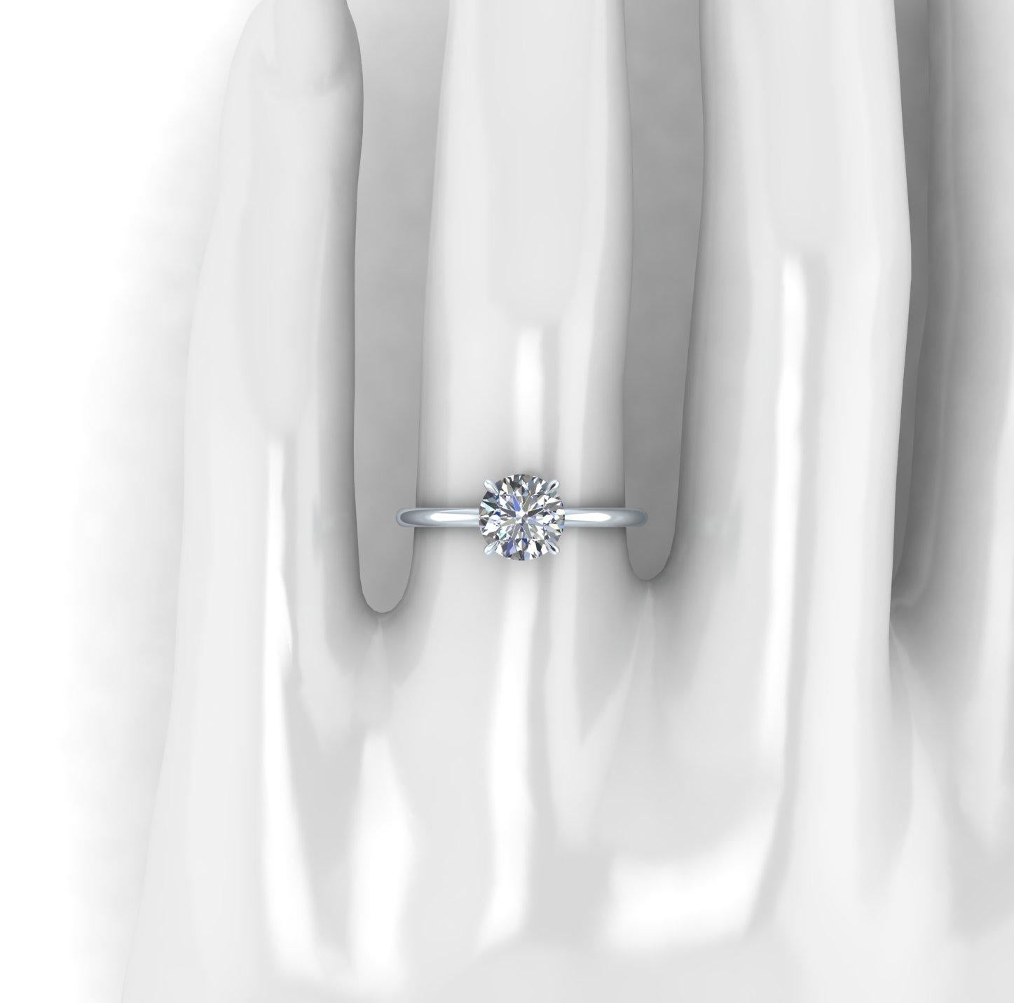 Diamante rotondo da 1,01 carati certificato GIA in un'incastonatura sottile e minima in platino in vendita 2