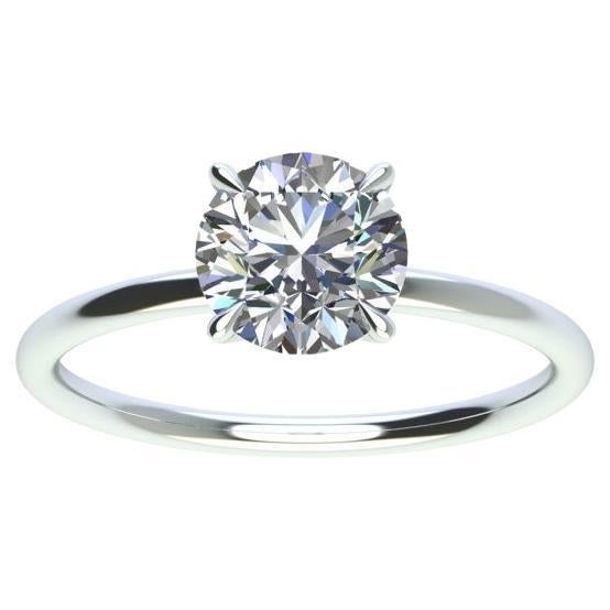 Diamant rond de 1,01 carat certifié par le GIA en platine à sertissage fin et minimaliste en vente