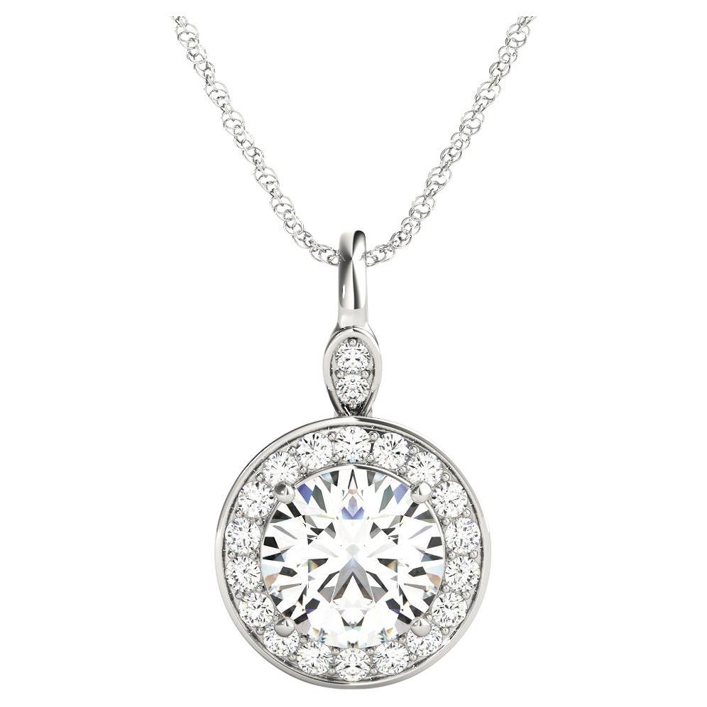 GIA Certified 1.06 Carat Round Diamond Petal Gallery Halo Pendant Necklace For Sale