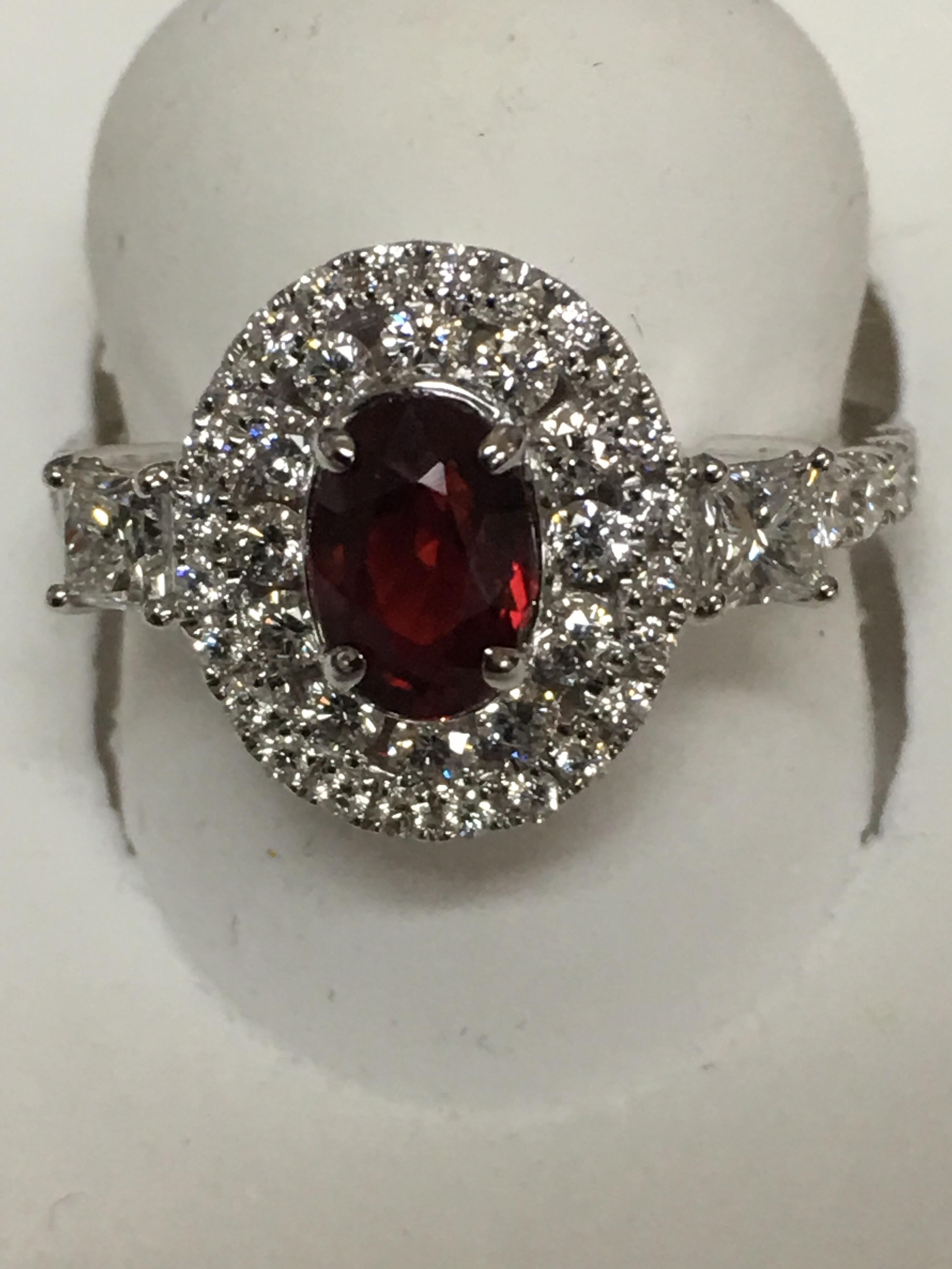 GIA Certified 1.06 Carat Ruby Diamond Engagement Ring 2