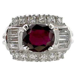 Art Deco 3 Carat Diamond and Ruby Tablet or Plaque Ring in Platinum ...
