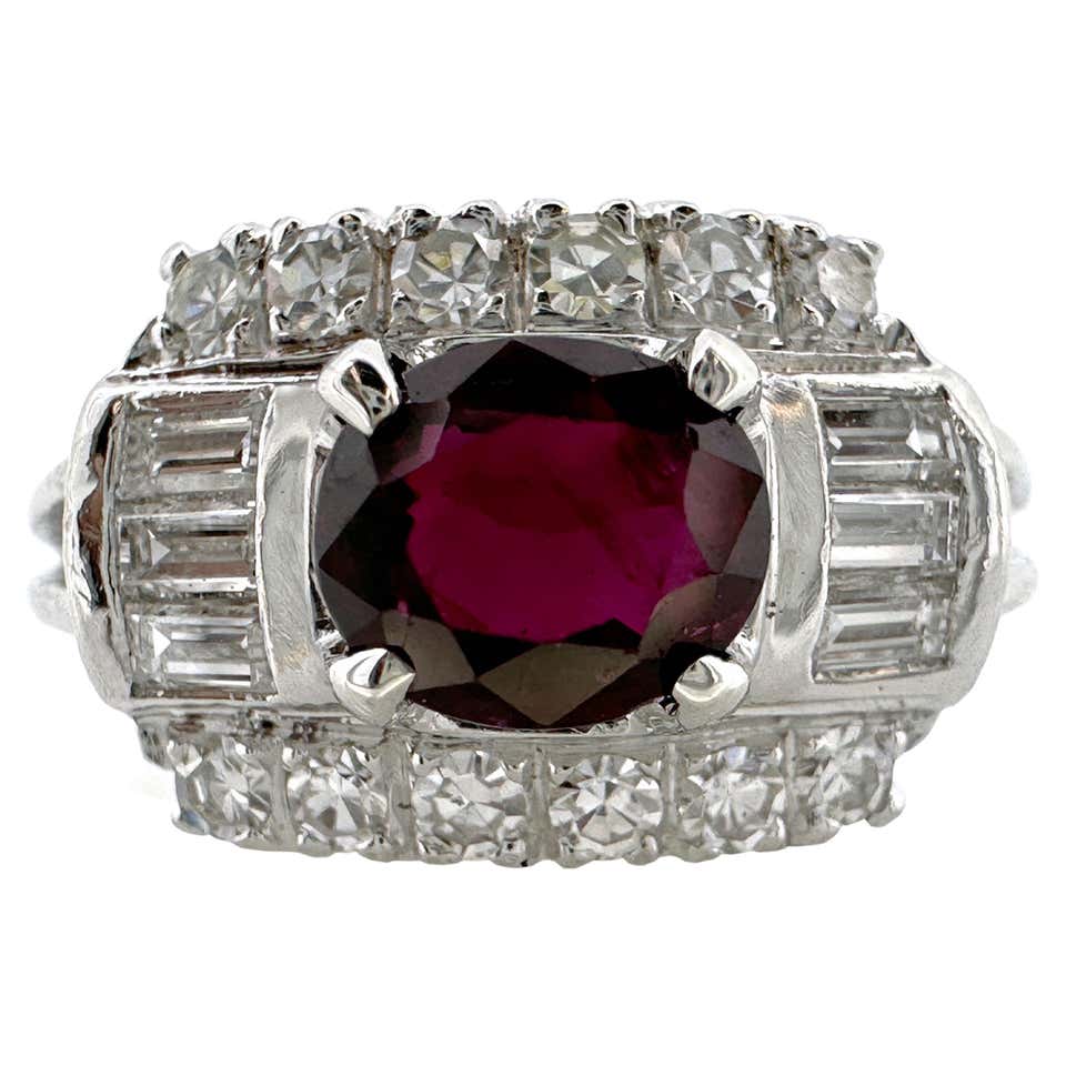 Art Deco 3 Carat Diamond and Ruby Tablet or Plaque Ring in Platinum ...