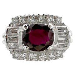 GIA-Certified 1.06 Carat Ruby in Deco-Era Platinum Ring with 0.7 Carats Diamonds