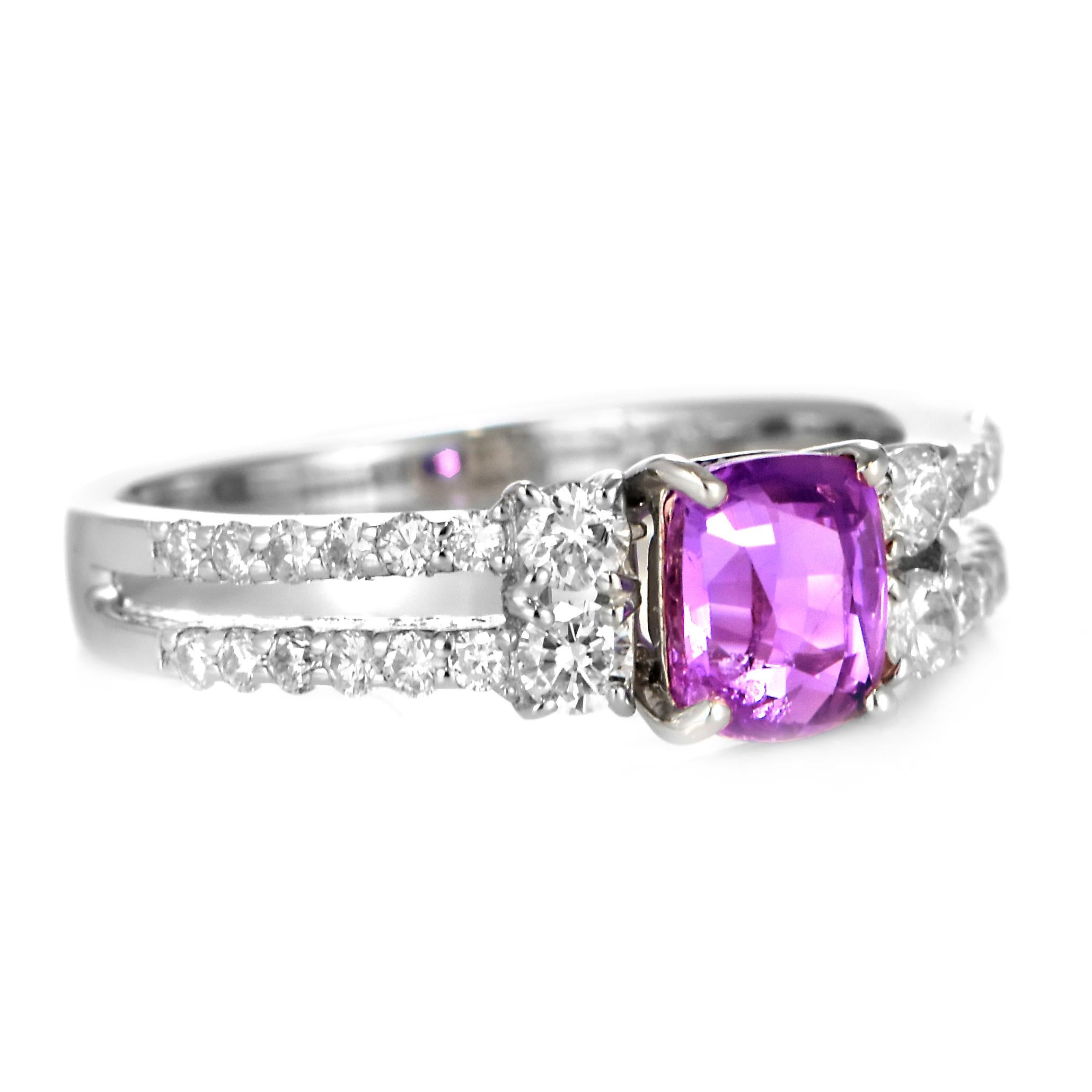 GIA Certified 1.06 Carat Unheated Pink Sapphire & Diamond Ring Made in Platinum For Sale 4