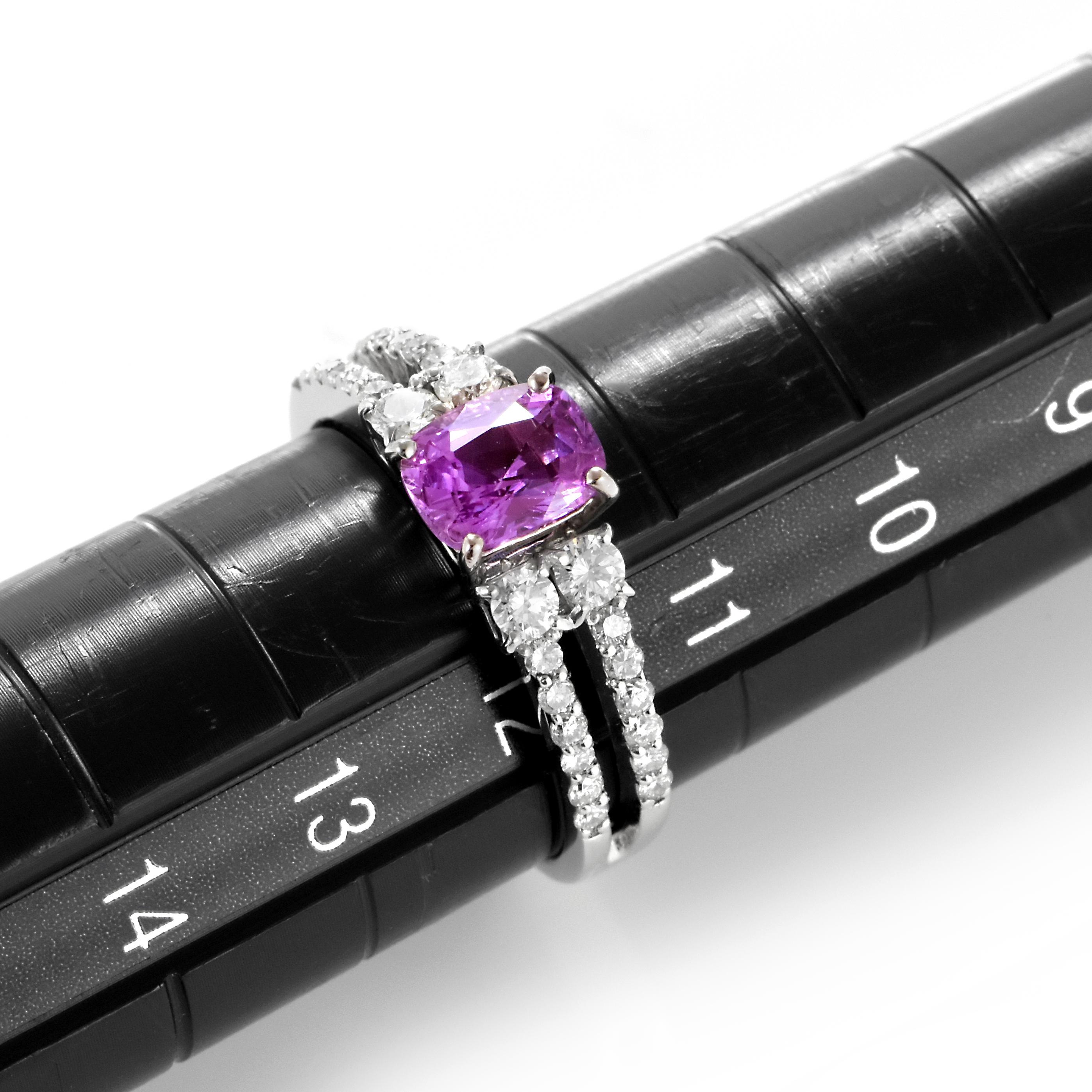 GIA Certified 1.06 Carat Unheated Pink Sapphire & Diamond Ring Made in Platinum For Sale 10