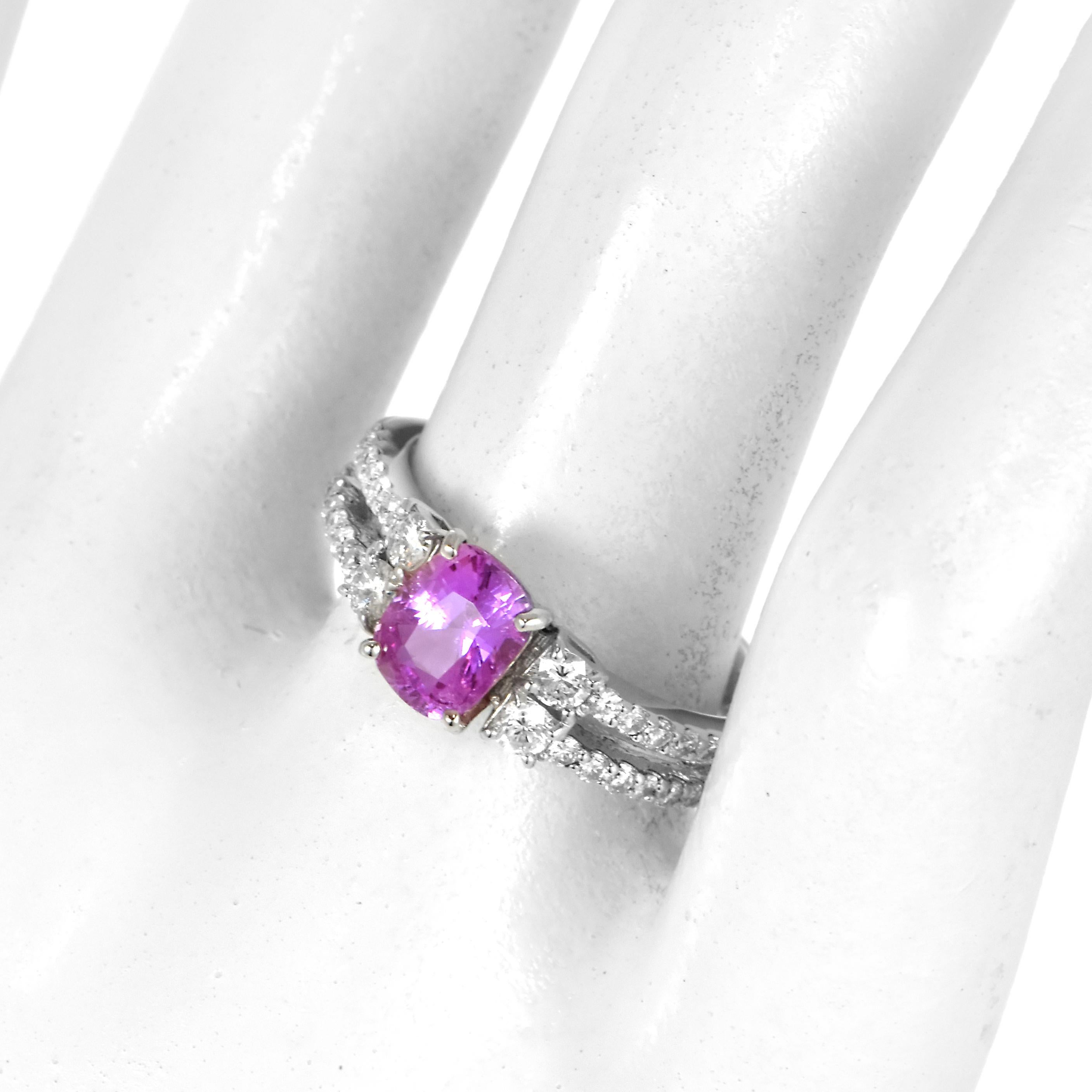 Modern GIA Certified 1.06 Carat Unheated Pink Sapphire & Diamond Ring Made in Platinum For Sale