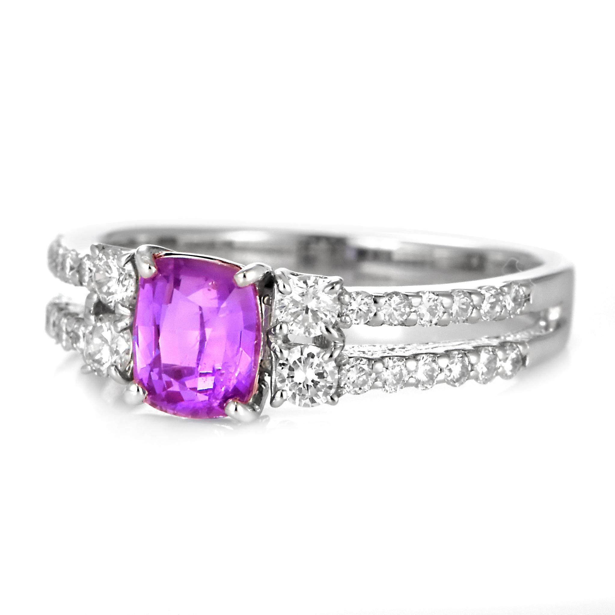 Women's GIA Certified 1.06 Carat Unheated Pink Sapphire & Diamond Ring Made in Platinum For Sale
