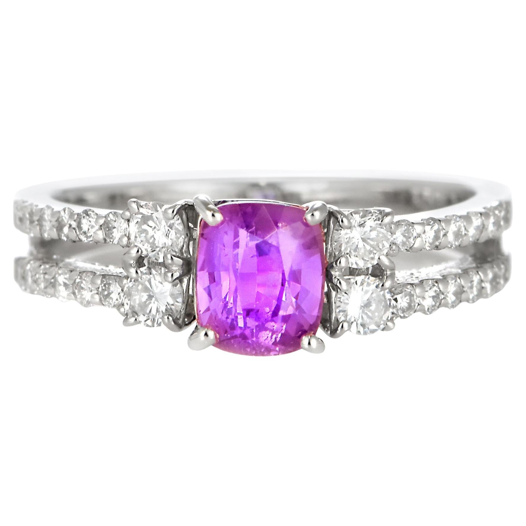 GIA Certified 1.06 Carat Unheated Pink Sapphire 
Diamond Ring Made in Platinum