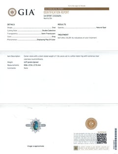 Natural Black Opal Stone 1.06 cts in Platinum Ring with Diamonds with GIA Report