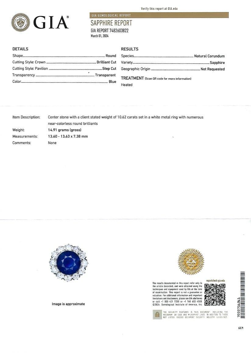 GIA Certified 10.60 Carat Ceylon Blue Sapphire Art Deco Ring in Platinum 900 6