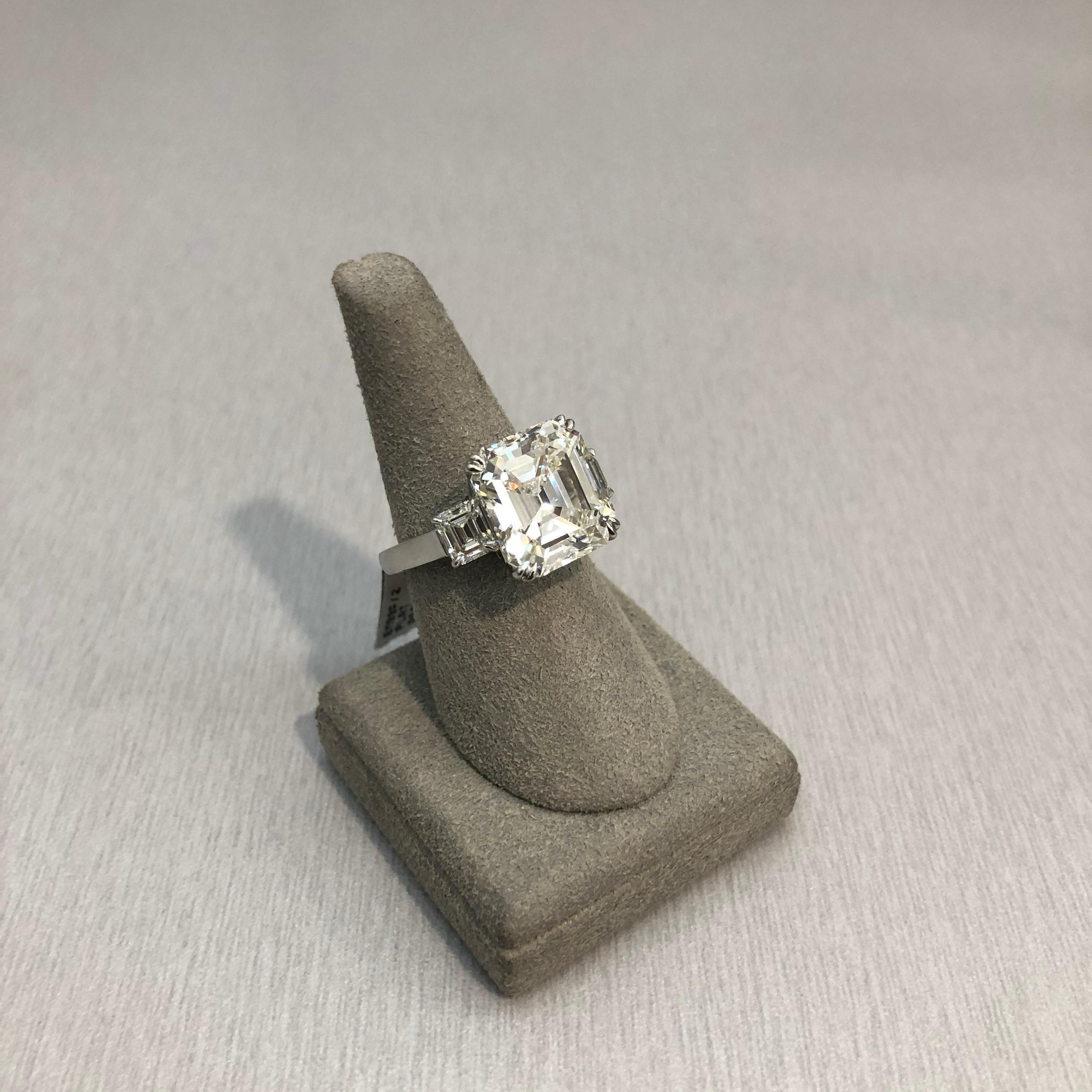 Women's GIA Certified 10.61 Carat Emerald Cut Diamond Three-Stone Engagement Ring