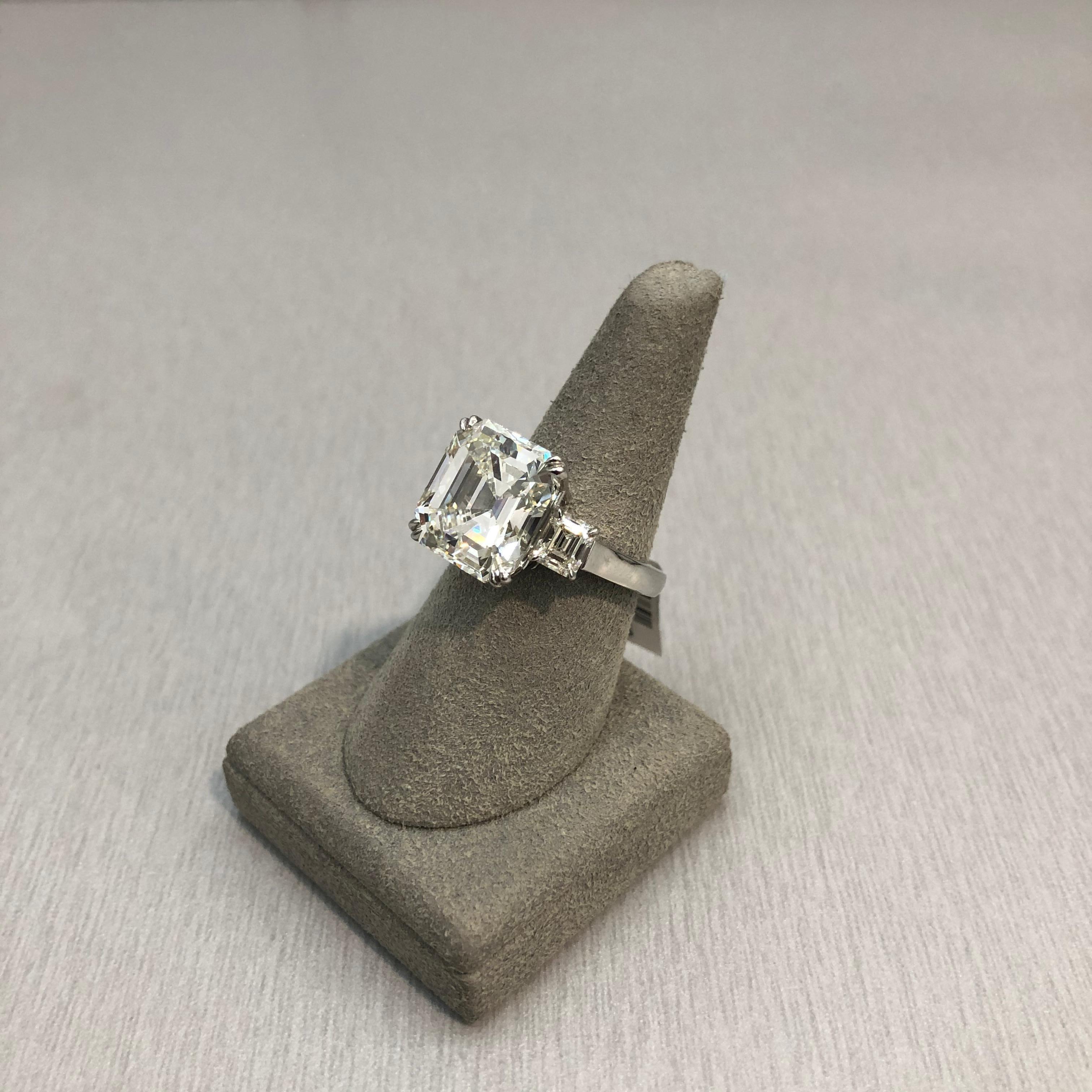 GIA Certified 10.61 Carat Emerald Cut Diamond Three-Stone Engagement Ring 1