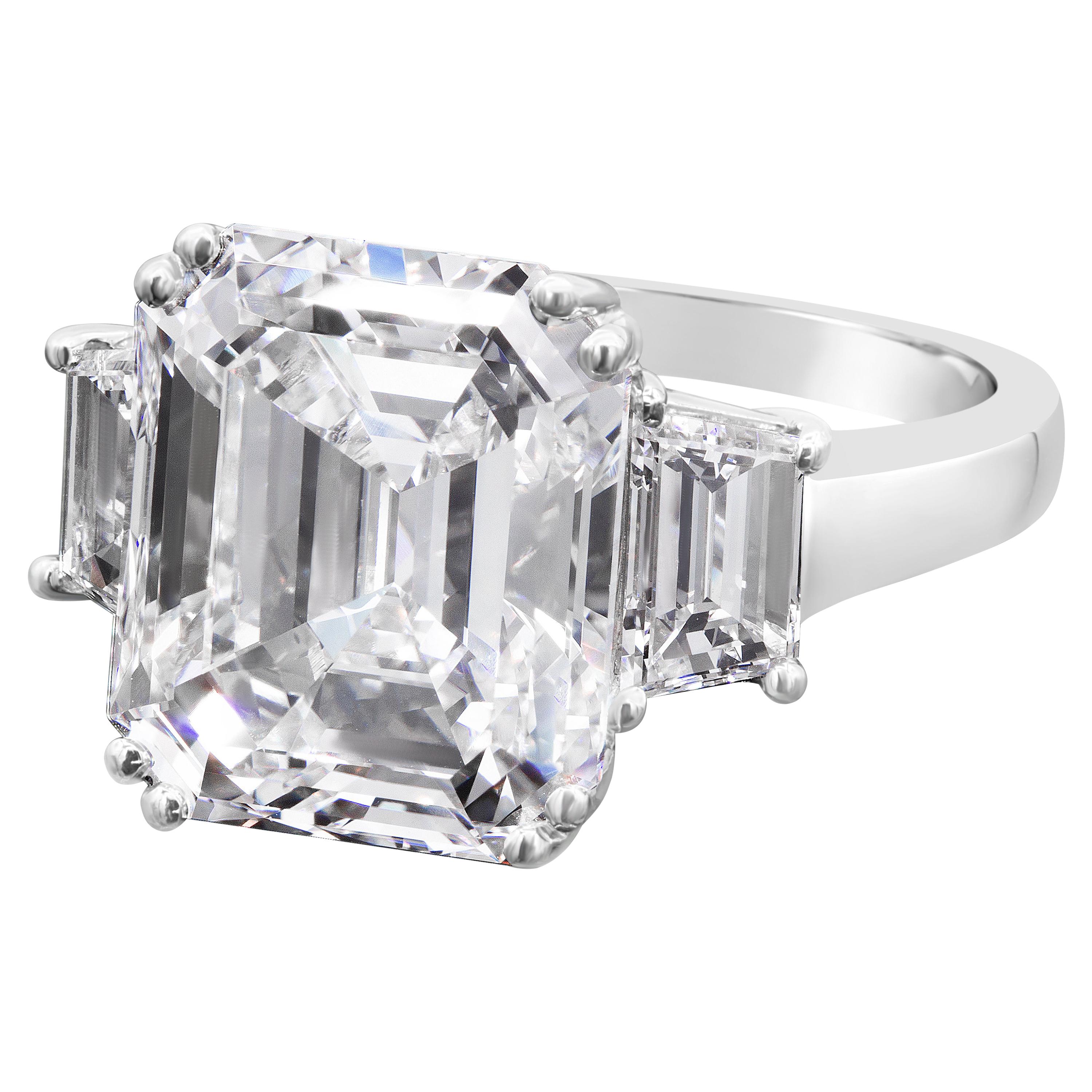 GIA Certified 10.61 Carat Emerald Cut Diamond Three-Stone Engagement Ring