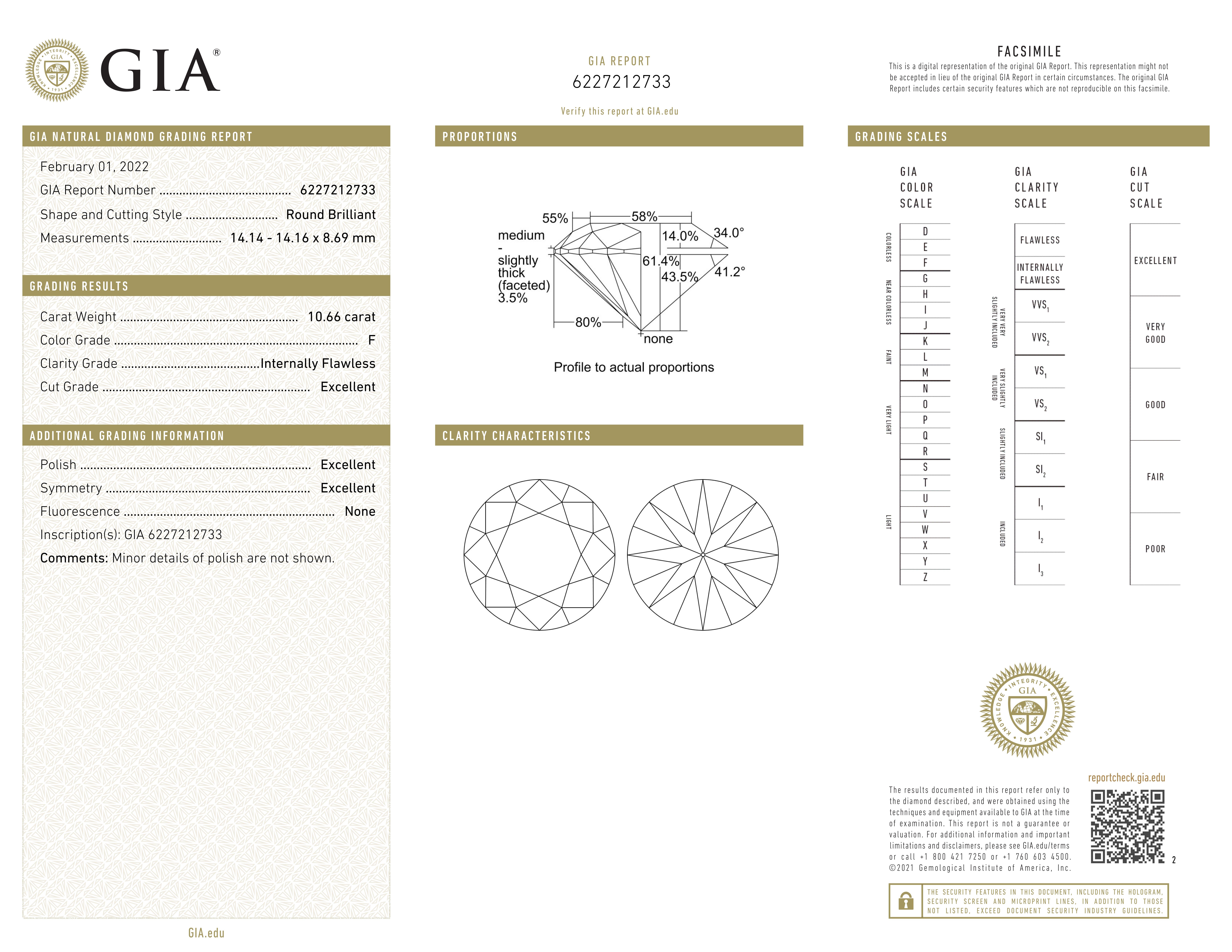 Women's GIA Certified 10.66 Carat Round Cut Diamond D Color Flawless Clarity Ring For Sale
