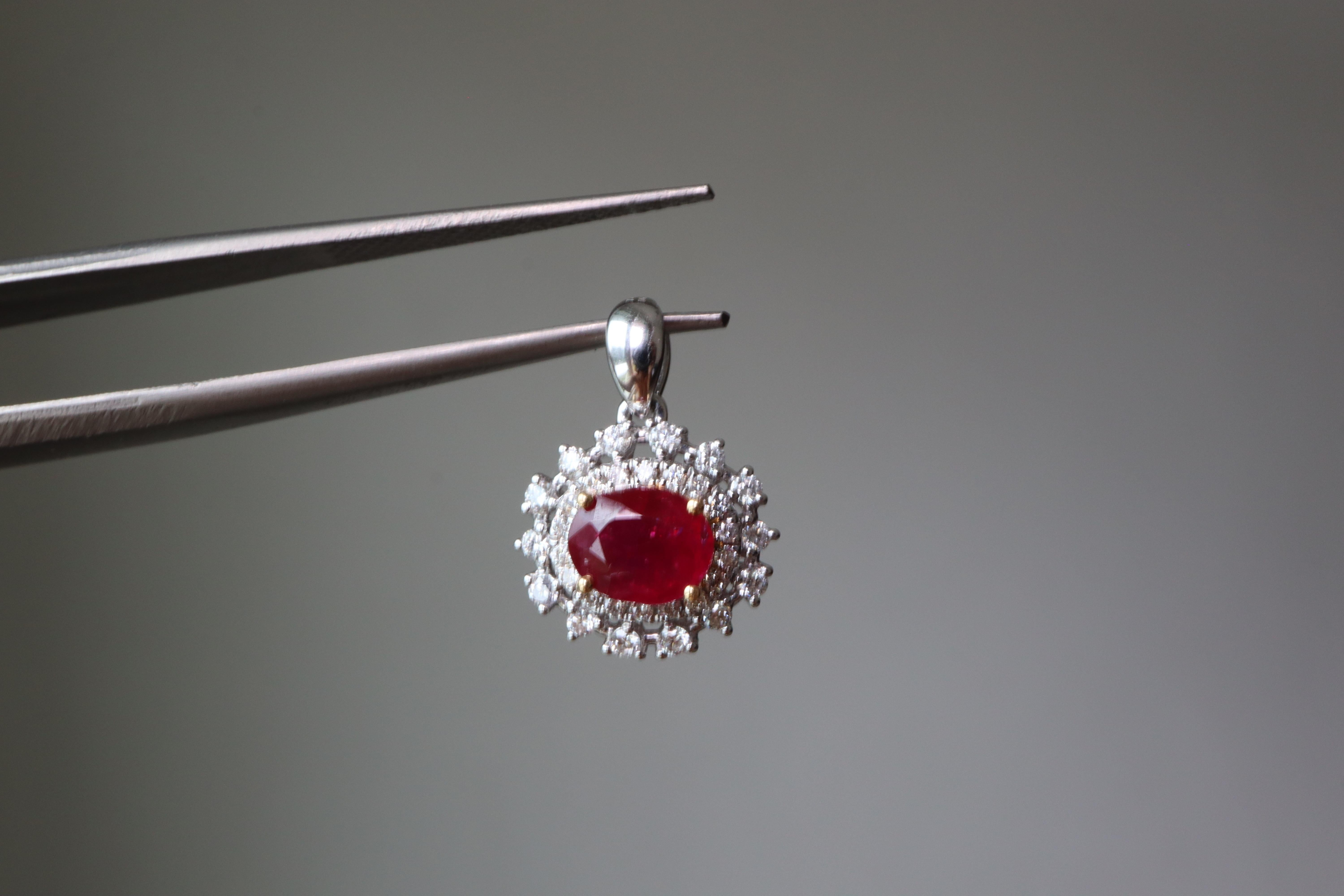 Art Deco GIA certified 1.06Carat Burmese Unheated Ruby and Natural Diamond Pendant