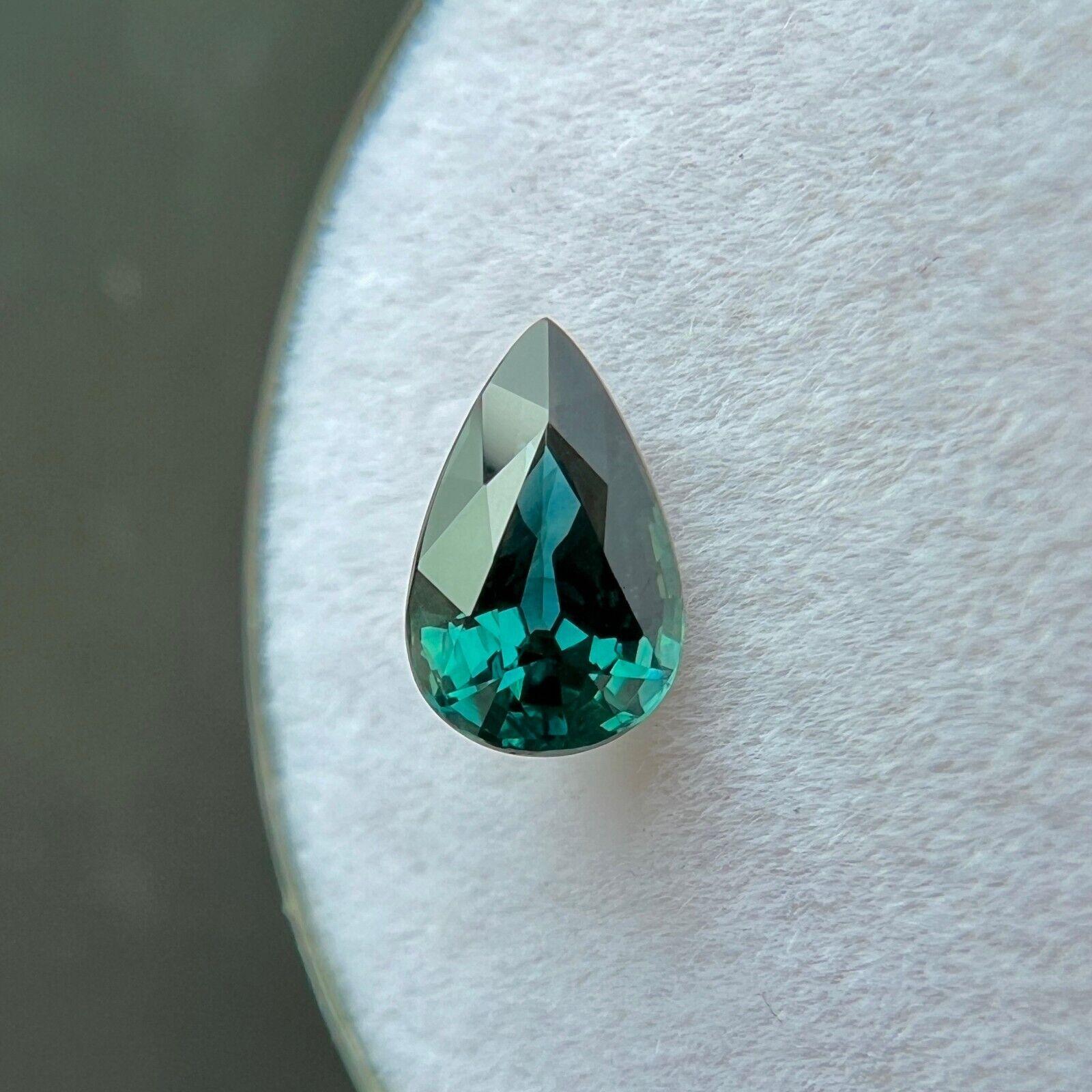 Gia Certified 1.06ct Natural Green Blue Teal Sapphire Untreated Pear Teardrop In New Condition For Sale In Birmingham, GB